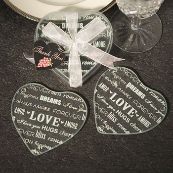 Heart Design Glass Coaster Favors Set Of 2 Fashioncraft