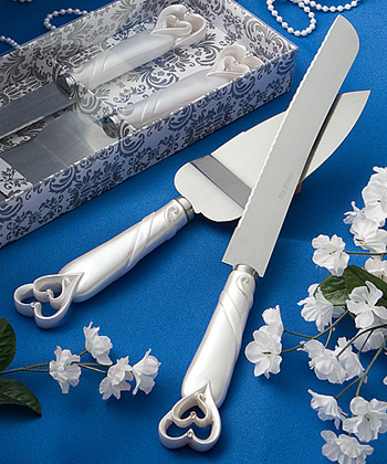 DOUBLE HEART WEDDING SET FLUTES, GUEST BOOK, CAKE KNIFE  