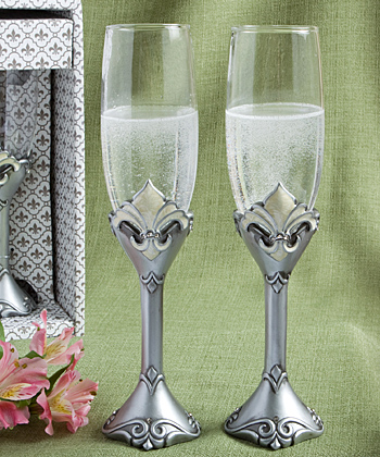 FLEUR DE LIS WEDDING SET CHAMPAGNE FLUTES SET OF TWO  