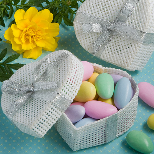 120 White Mesh Heart Shaped Box Wedding / Bridal Shower Favors  